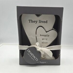 DEMDACO Stoneware Hearts Happily Ever After Wedding Anniversary Cake Topper